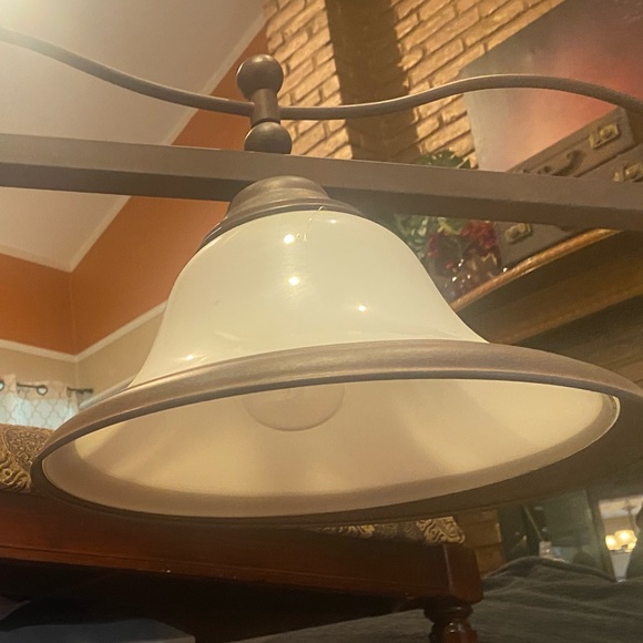 Island Billiard 3 light bronze pendant liberty bell alabaster shade kitchen pool - Picture 8 of 16